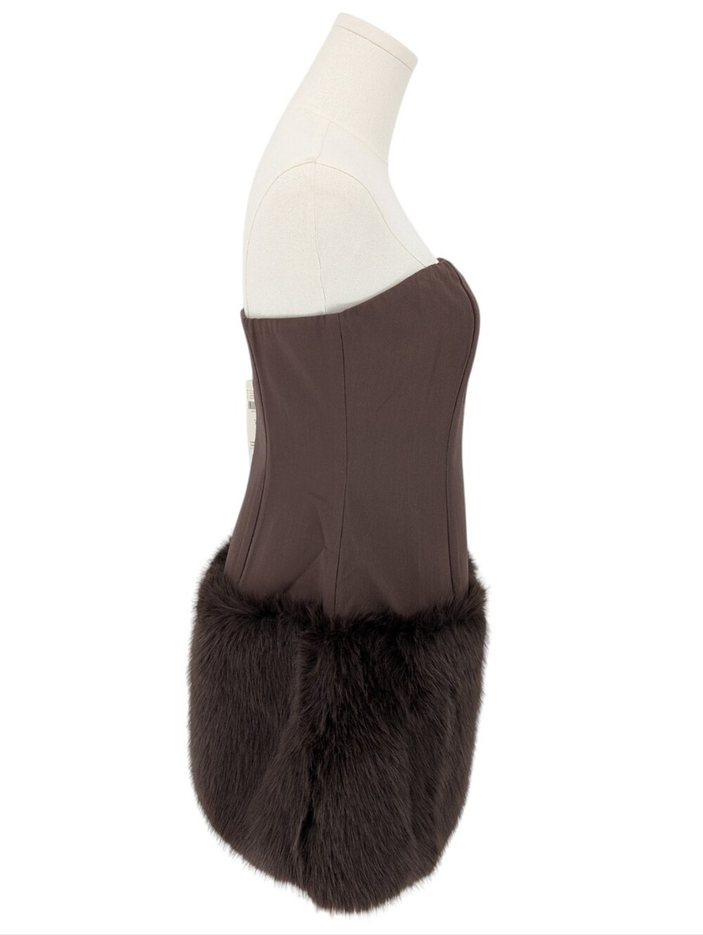NWT Delfi Collective Strapless Faux Fur Hem Corset Mini Dress | Size M | Brown - Picture 3 of 9